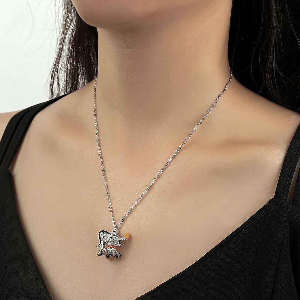 Rongwo Nightmare Before Christmas Ghost Pendant Necklaces Crystal Inlaid Luxury Quality Jewelry Accessories Necklace for Women