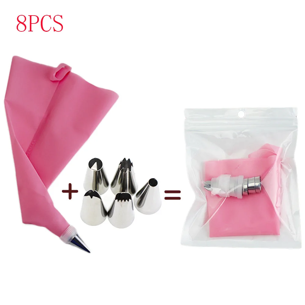 Cake Decorating Tools Reusable Silicone Pastry Bag Stainless Steel Nozzle Icing Piping Nozzles Pastry Set 8PCS