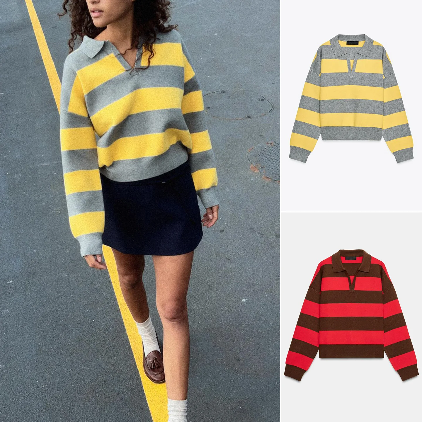 خريف شتاء جديد المرأة Ne Long Sve محبوك شريط التشذيب سترة عادية فضفاضة تناسب ألياف البوليستر #1