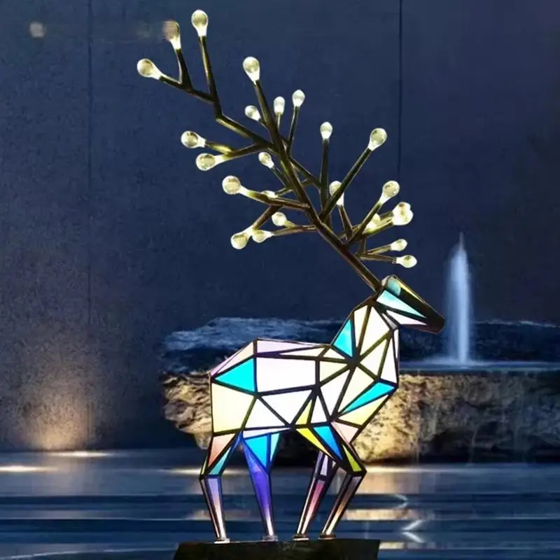 

Custom Outdoor Geometric Block Deer Lamp Sculpture Decoration IP65 Light Emitting Diode Light Source Park Square Aluminum Body