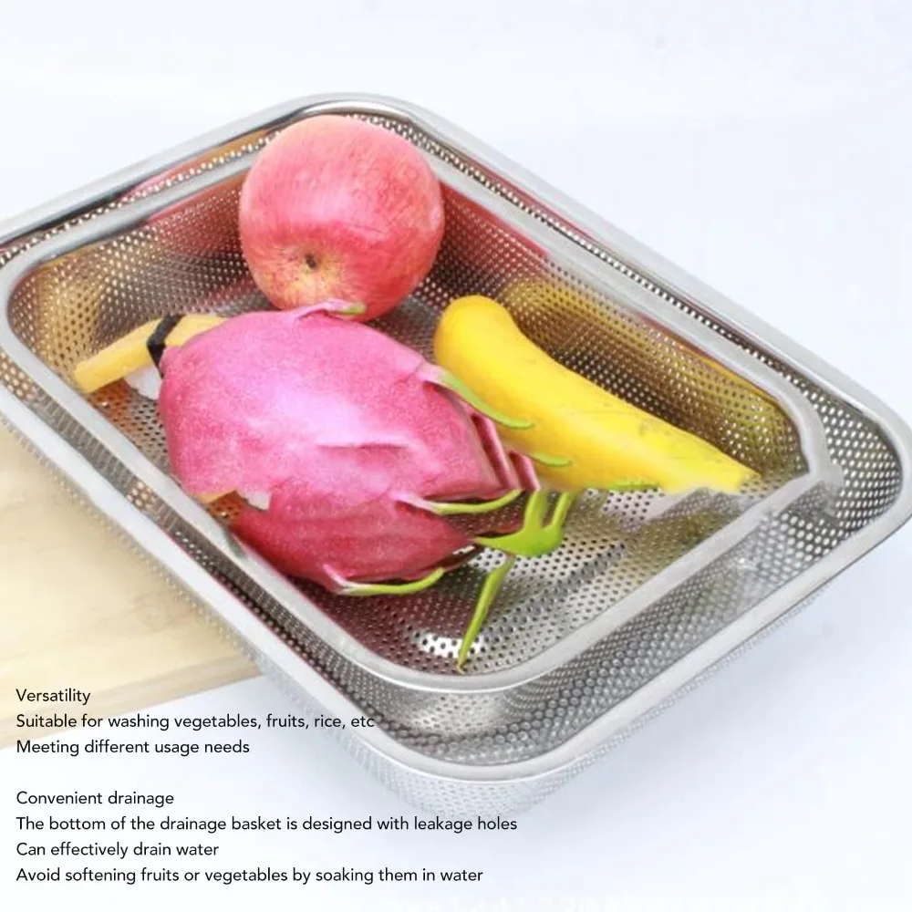 Stainless Steel Rectangular Strainer Basket S/L Fine Mesh Mesh Drain Basket Rectangle Shape Vegetable Washing Basket