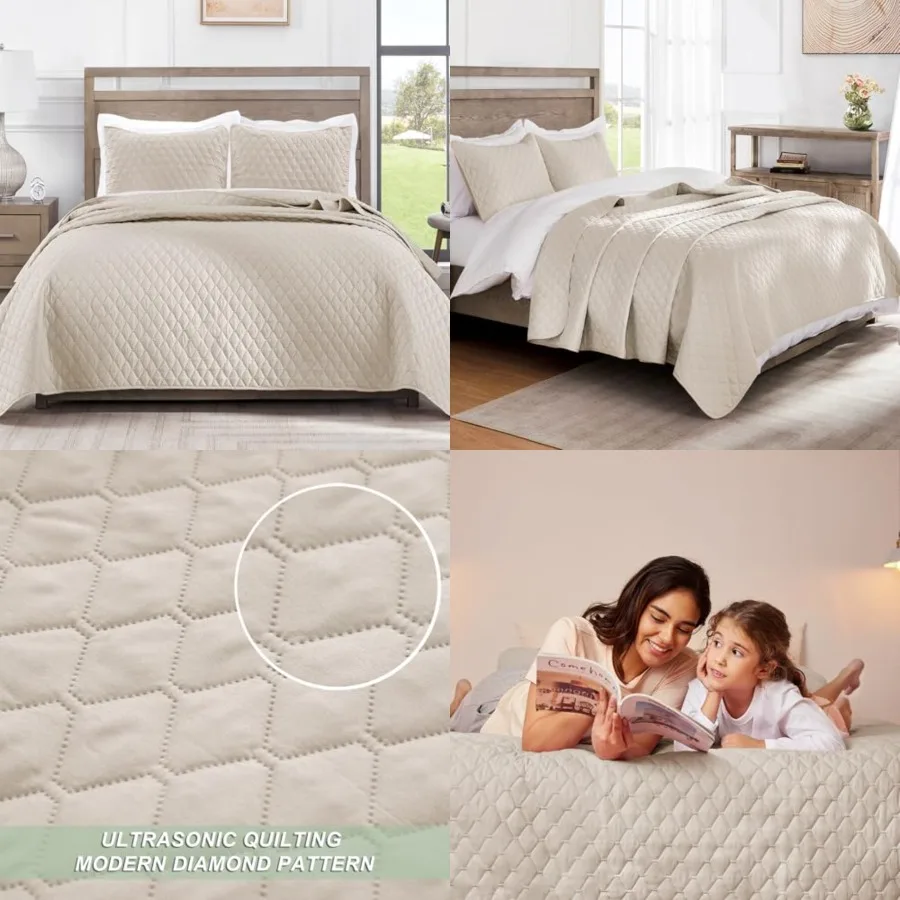 

Reversible Size Quilt Bedding Set with Pillow Shams, Lightweight Quilts Cal Size, Soft Bedspreads Bed Coverlets for All Seasons