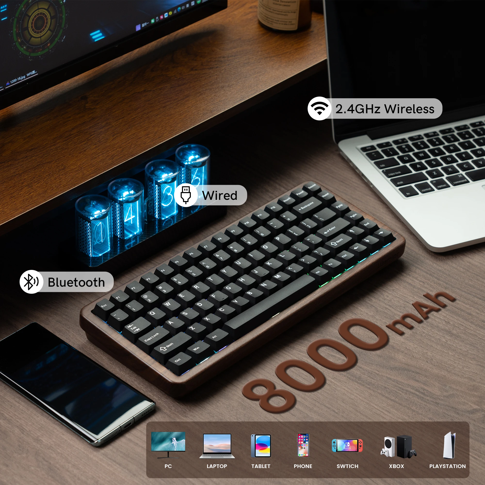 Womier WD75 V2 75% ワイヤレスメカニカルキーボード 木製ケース VIA