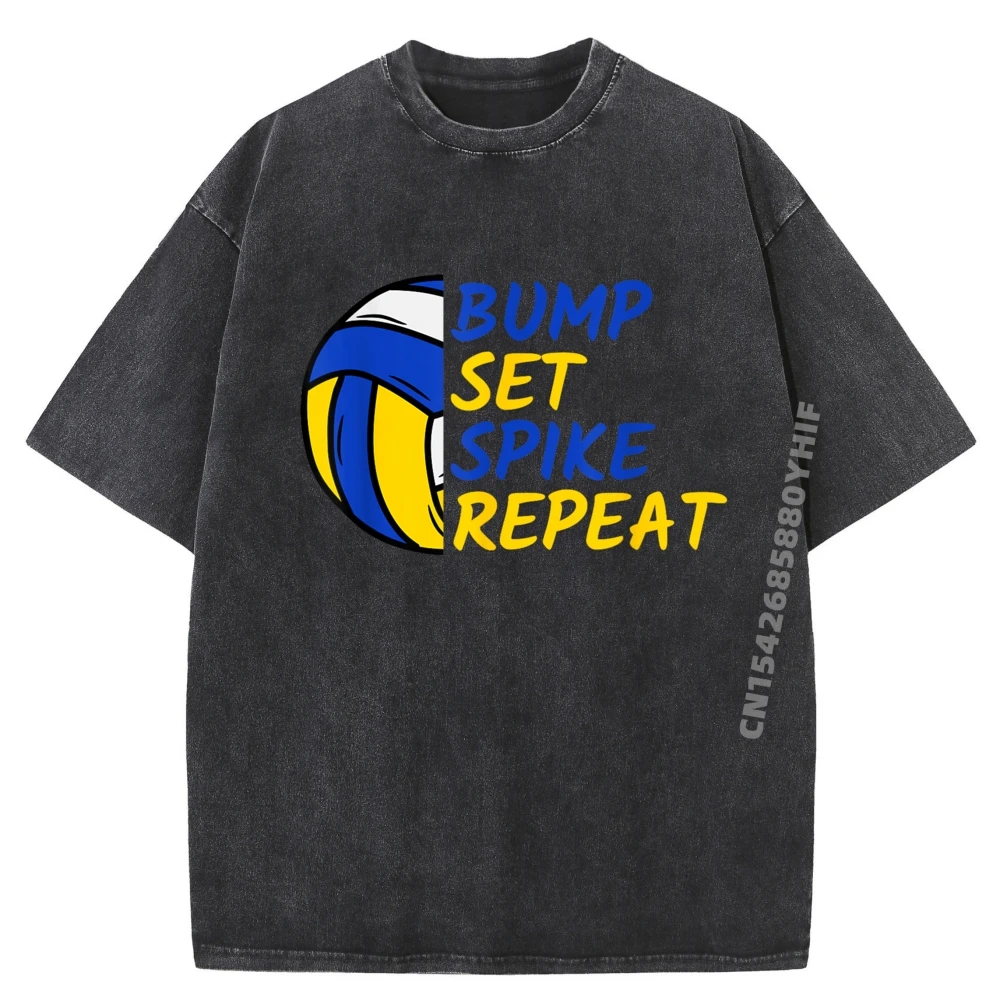 

Fresh Volleyball Teesbump Set Spike Repeat Volleyball Player Funny Shirt Men's T-Shirts Graphic Tees Mens Retro Washed Shirt