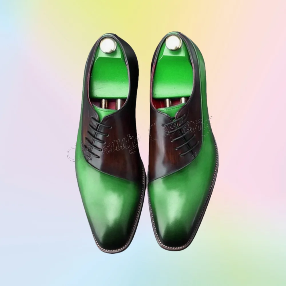 

Black Green Patchwork Men Shoes Lace up Soft Pumps Men's Dress Shoes Gentlemen Slip on Party Shoes Big Size 47 Sprig Autumn