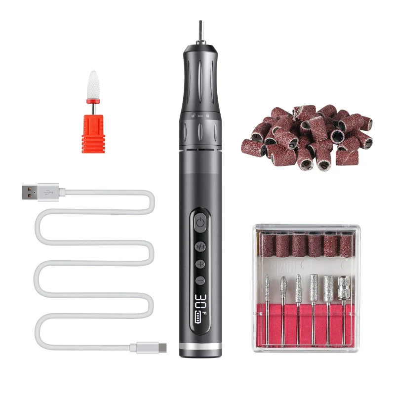 Multi functional nail drill set with electric nail files that can adjust different speeds and 6 different nail drill bits