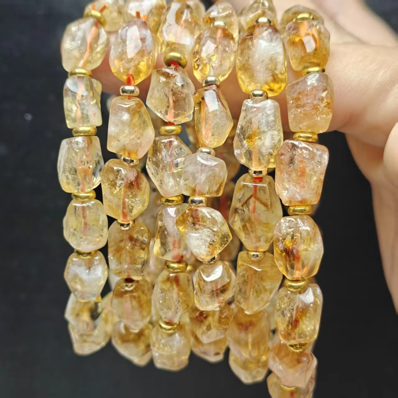 XingYu Natürliche AAA Brasilianische Pyramiden-Citrin-Quarz-Perlen, unregelmäßig facettiert, glatt, rund, für Schmuck, Armbänder, Geschenk – Detail 7
