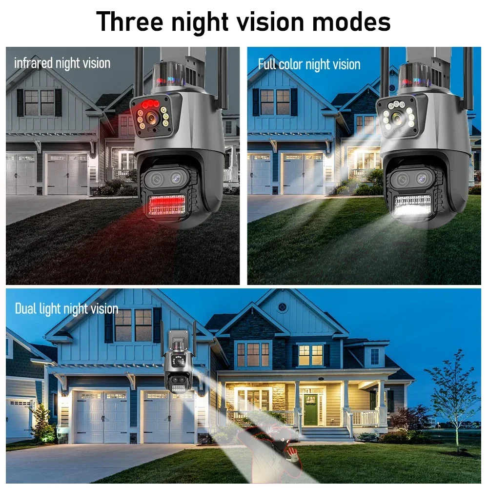 4K 9MP WIFI Surveillance Camera Outdoor 8X Hybrid Zoom 6MP IP Camera Three Lens Dual Screen Security Cam Auto Tracking NVR iCSee