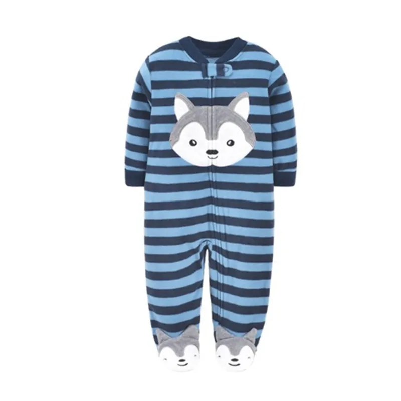 Footed Warm Baby Rompers 2024 Fall Winter Cute Animal Micro Polar Fleece Babe Pajamas Infant Sleepwear 0/3-18M