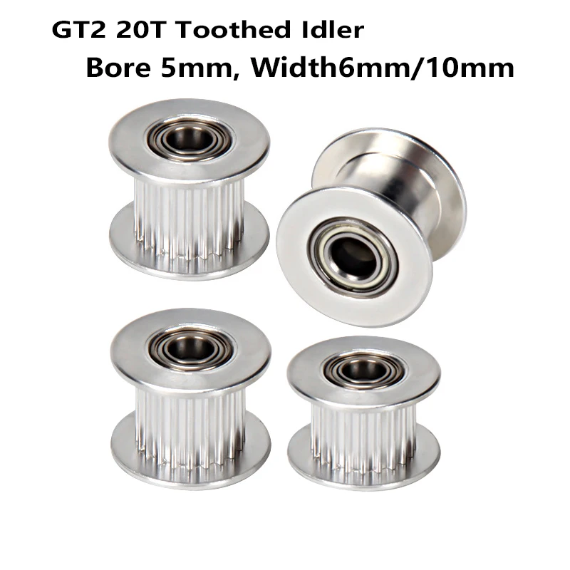 20 Teeth 20T Timing Idler Pulley Bore 5mm Silvery with Bearing for GT2 2GT Open belt Width 6mm 10mm