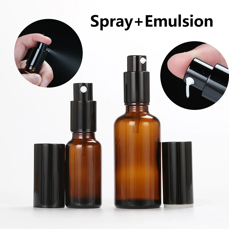 2 Stück 5 ml-100 ml leere bernsteinfarbene kleine Glassprühflaschen mit feinem Nebel, Set für ätherische Öle, Parfüm-Reinigungslösungen, nachfüllbar