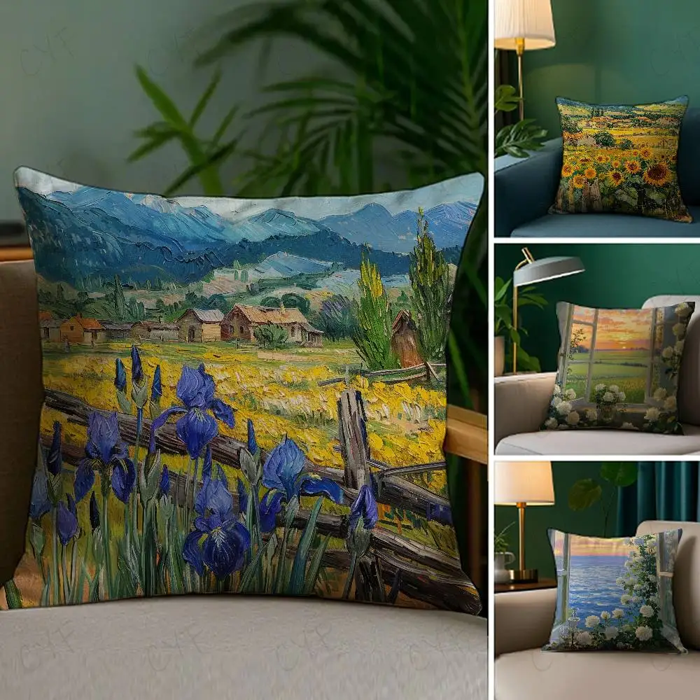 

Landscape painting style Pillow Case Custom Printed Brushed Fleece Pillow, Baby Skin-Touch, Eco-Friendly Dye-Sublimation Cushion