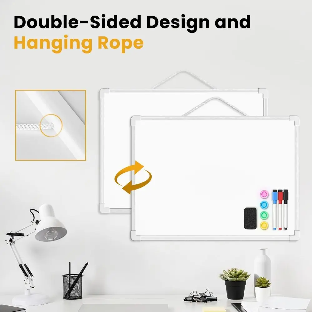 3개의 마커와 4개의 자석이 포함된 드라이 지우개 보드 벽걸이형 양면 화이트보드 16인치 X 12인치 소형 메모 메시지 보드