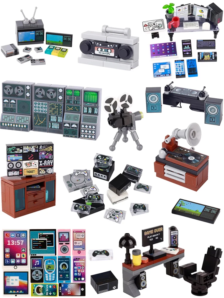 MOC City-décennie s de construction d'équipements électroniques, Console de jeu, Mini TV, Mobile, Morning Recorder, Ordinateur portable, Jukebox, Briques, Jouets