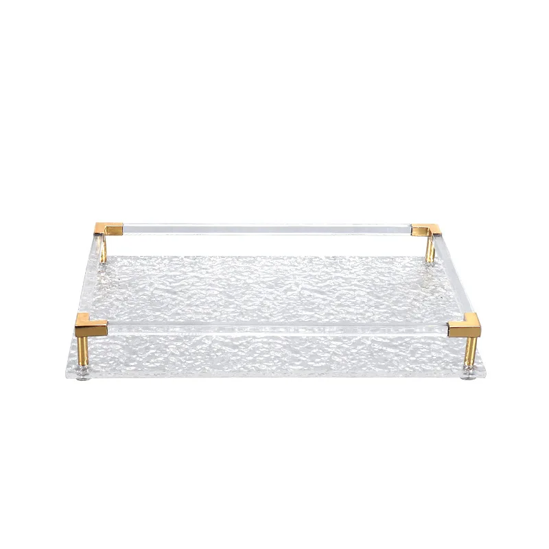 

Transparent acrylic with metal handle tray, home living room bedroom vanity bathroom jewelry desktop storage tray