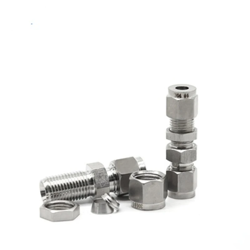 Stainless Steel Straight Bulkhead Connector 6mm 8mm 10mm 1/4 3/8 1/2 Equal OD Pipe Double Ferrule Compression Fitting SS 304