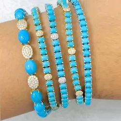 Top Quality Oval Shaped Turquoises 5A CZ Stone Tennis Chain Bracelet For Women Girl