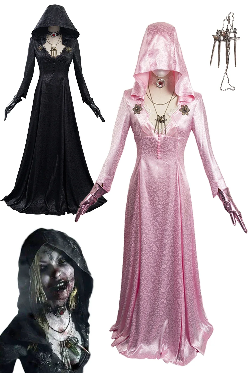 

Pink Moth Lady Cosplay Vampire Fantasia Biohazard Game Resident 8 Village Costume Adult Women Fantasy Halloween Carnival Clothes