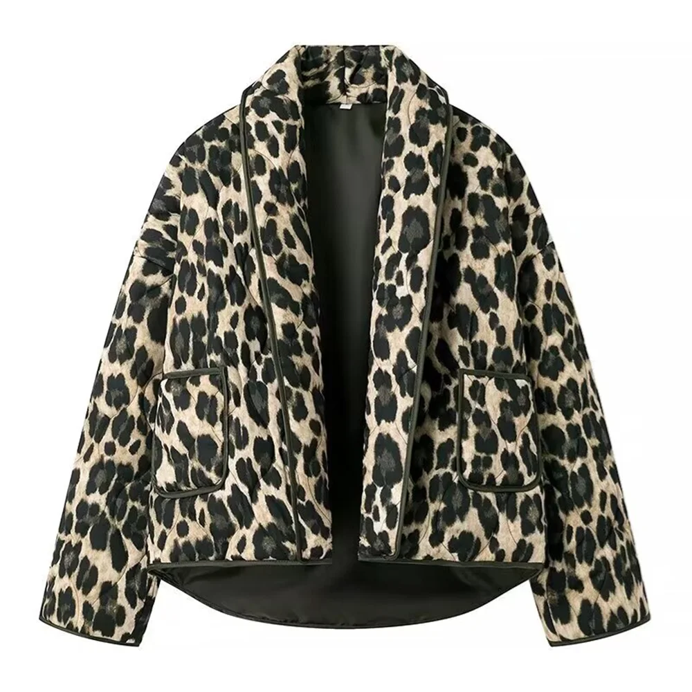 PB&ZA2024 autumn new women\'s clothing fashionable temperament lazy style cotton coat versatile casual leopard print jacket