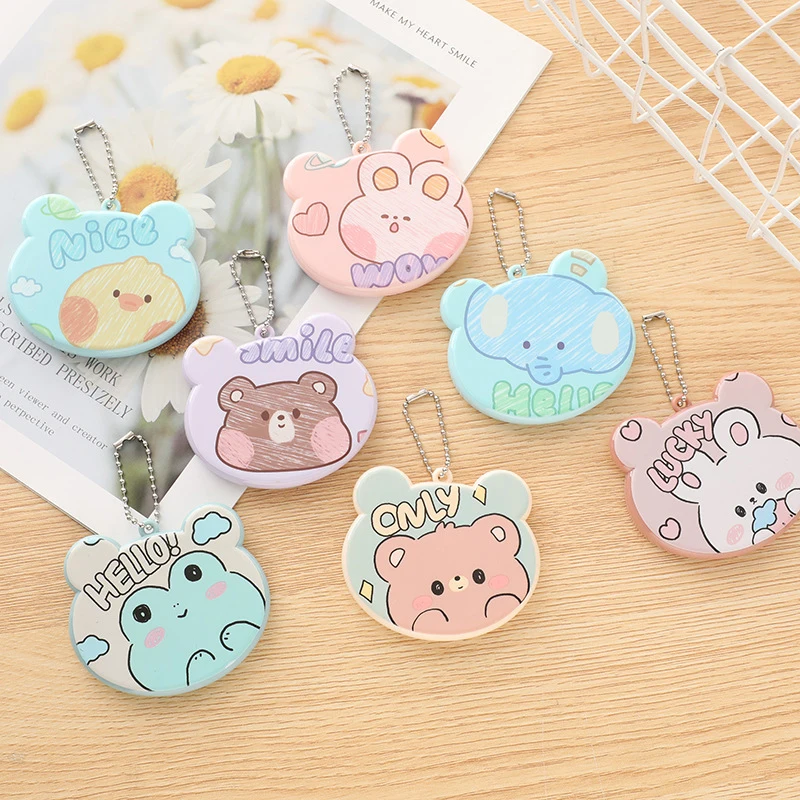 Cartoon Mini Comb With Mirror Portable Travel Comb Folding Plastic Head Brush Cute Animal Comb Bag Pendant Comb Girls Kids Gift