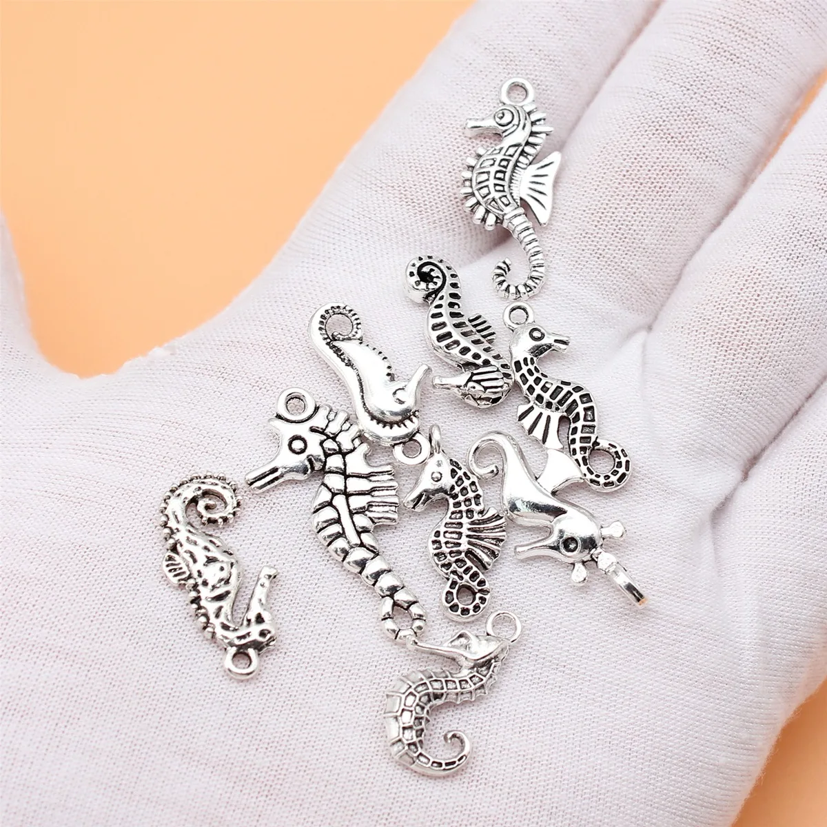 9pcs Antique Silver Color Seahorse Charms Collection For DIY Jewelry Making, 9 Styles, 1 of Each