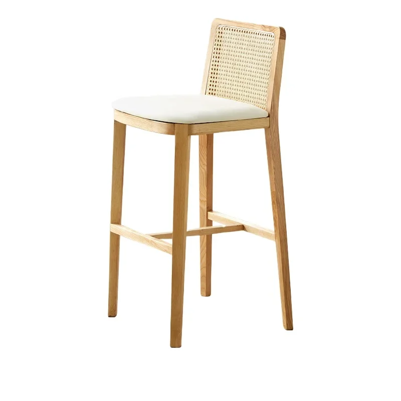 

Wabi-sabi retro bar chair, home Nordic solid wood rattan cafe backrest bar chair