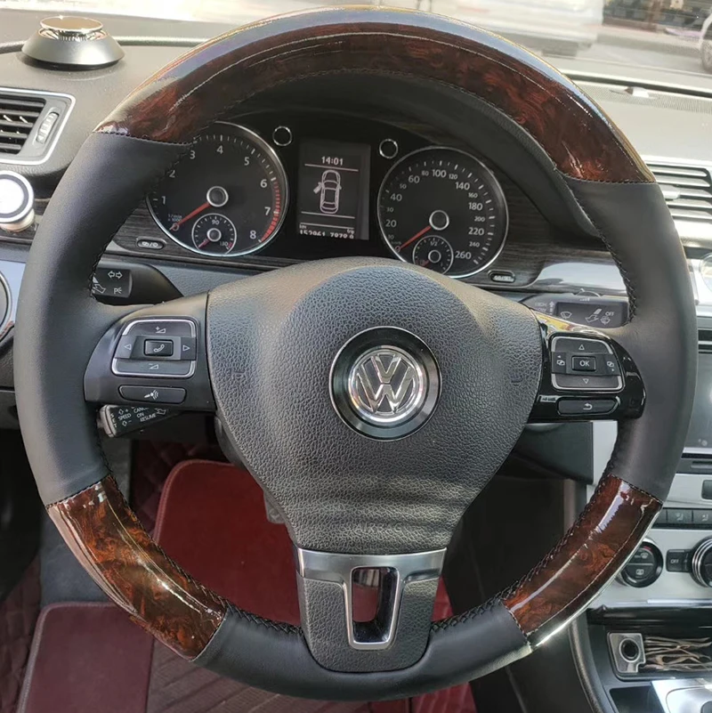 For VOLKSWAGEN CCPassat Tiguan Magotan 2011-12-13-14-2015 DIY customized leather carbon fiber hand sewn steering wheel cover