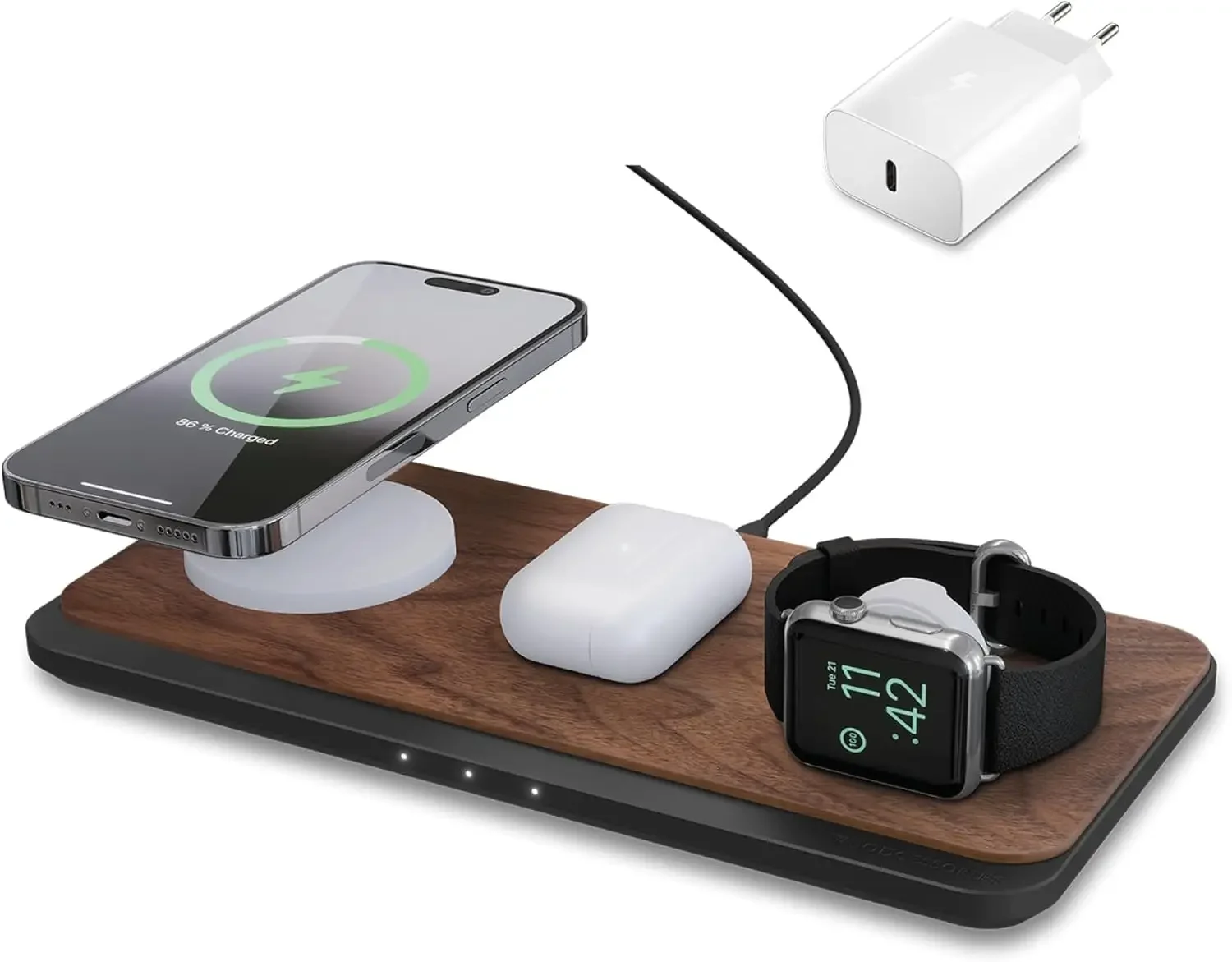 Multibase Pro - 3 in 1 Charging Station Wood | Magsafe Charger | Wireless Charger Compatible with iPhone, Apple Watch, Air Pods