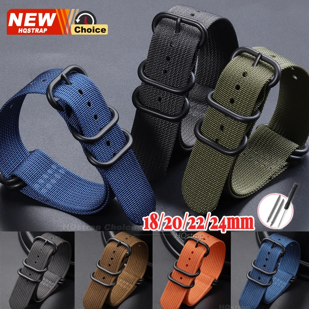 Nylon gewebtes Uhrenarmband 18 mm 20 mm 22 mm 24 mm Armband schwarze Nadelschnalle Universalarmband für SEIKO Armband für Rolex