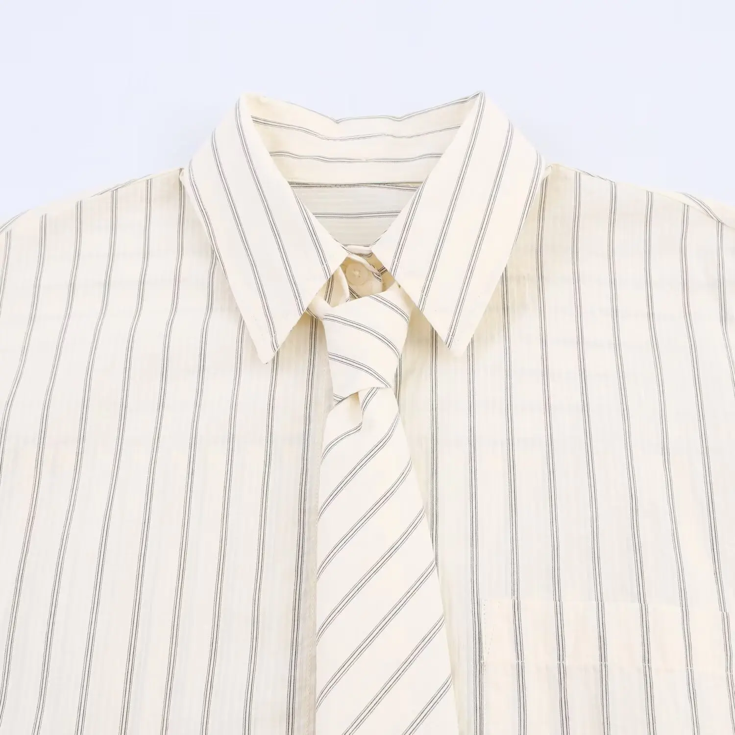 Freund-Stil, gestreift, lose, volle Ärmel, weiße Hemden, Damen, lässig, einreihiges Hemd mit Krawatte, 2025, Herbst, neue Damen-Oberteile – Detail 3