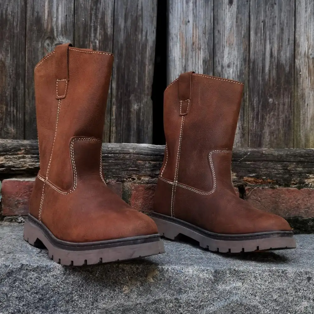 

Мужские высокие ботинки Road Finder из натуральной кожи в ретро-стиле, без шнуровки, для верховой езды, утепленные, водонепроницаемые