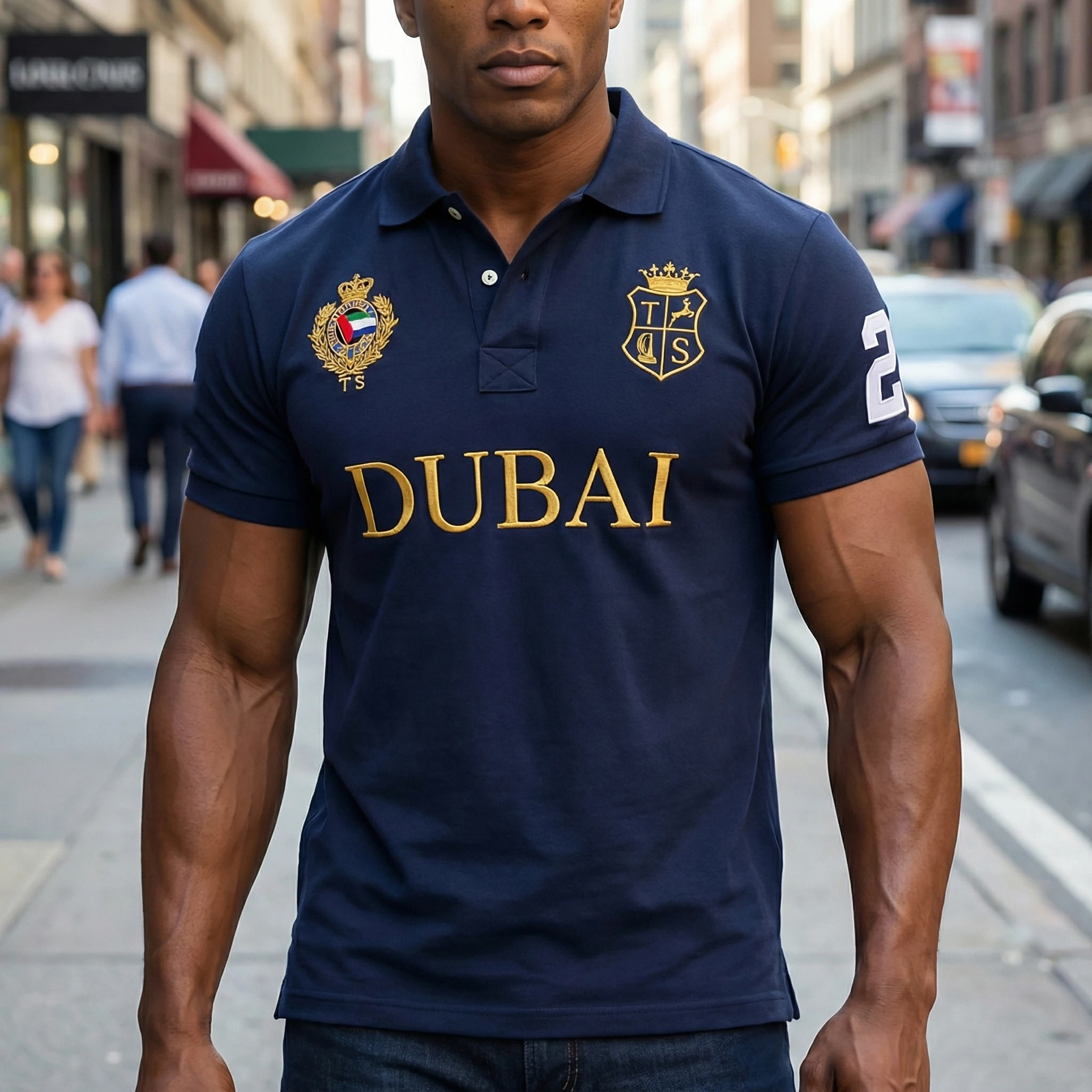 Herren-Poloshirt UAE Dubai Kurzarm Royal Casual Sport Party Hochwertige Baumwolle Stickerei Luxus Kontrastfarbe Original-Design