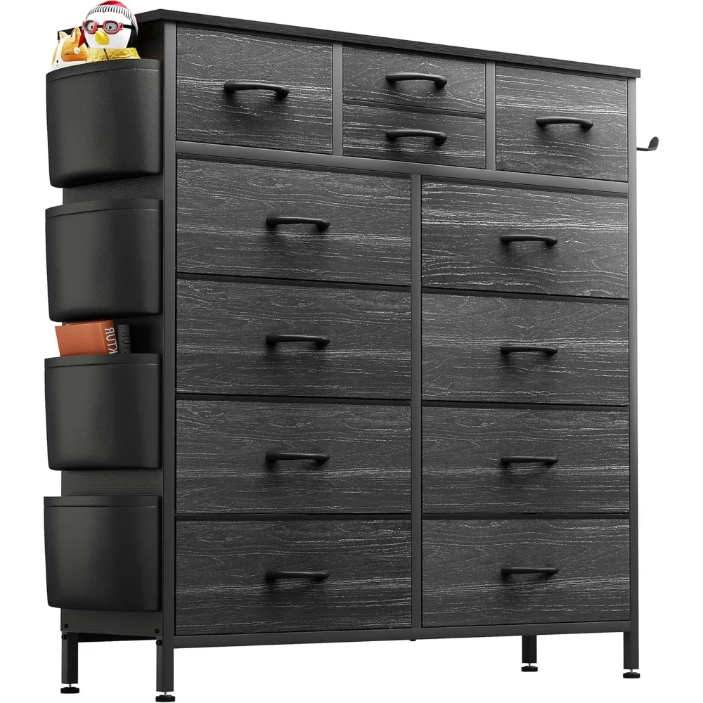 

Black Dresser for Bedroom with 12 Drawers,Tall Dressers Chest of Drawers with Side Pockets and Hooks,Fabric Dresser StorageTower