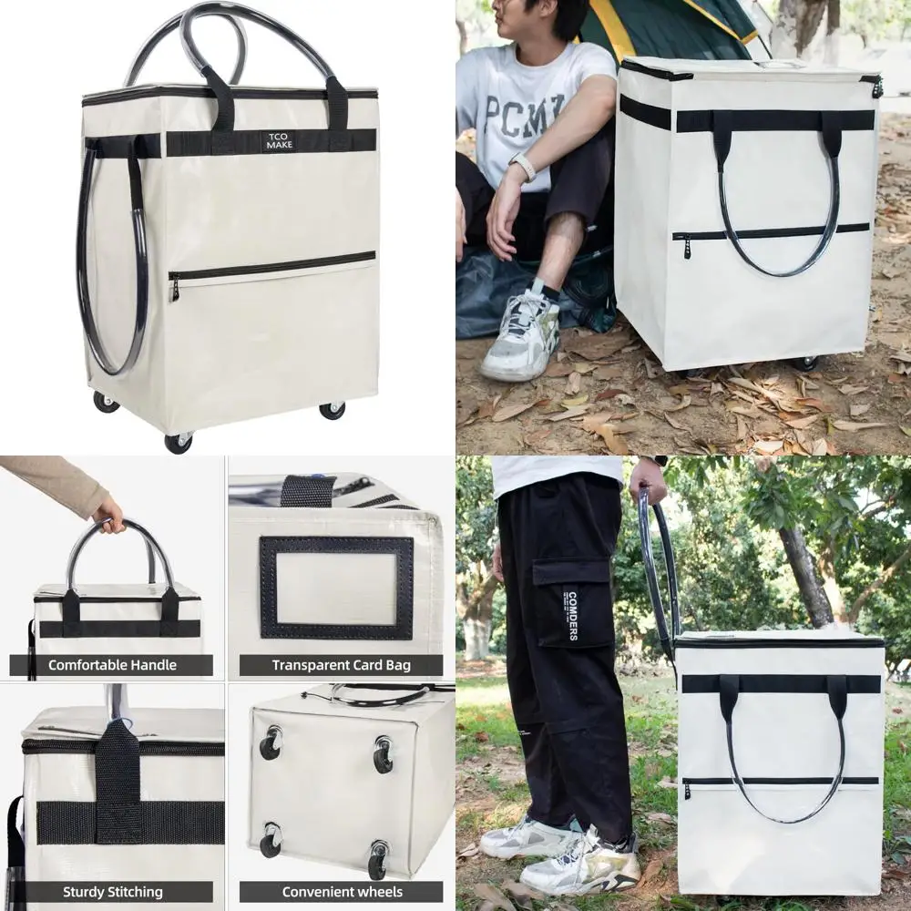 

Сумки для продуктов на колесиках среднего бежевого цвета с колесиками и ручкой, складная большая тележка для покупок, 3 кармана, портативная и удобная