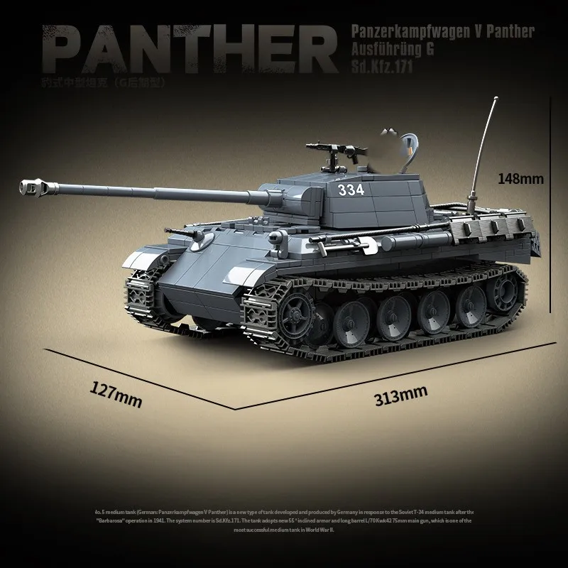 

Panther G Late Medium Tank Building Blocks Military Armor Vehicle Model Bricks Set War Diorama Boys Educational Toy