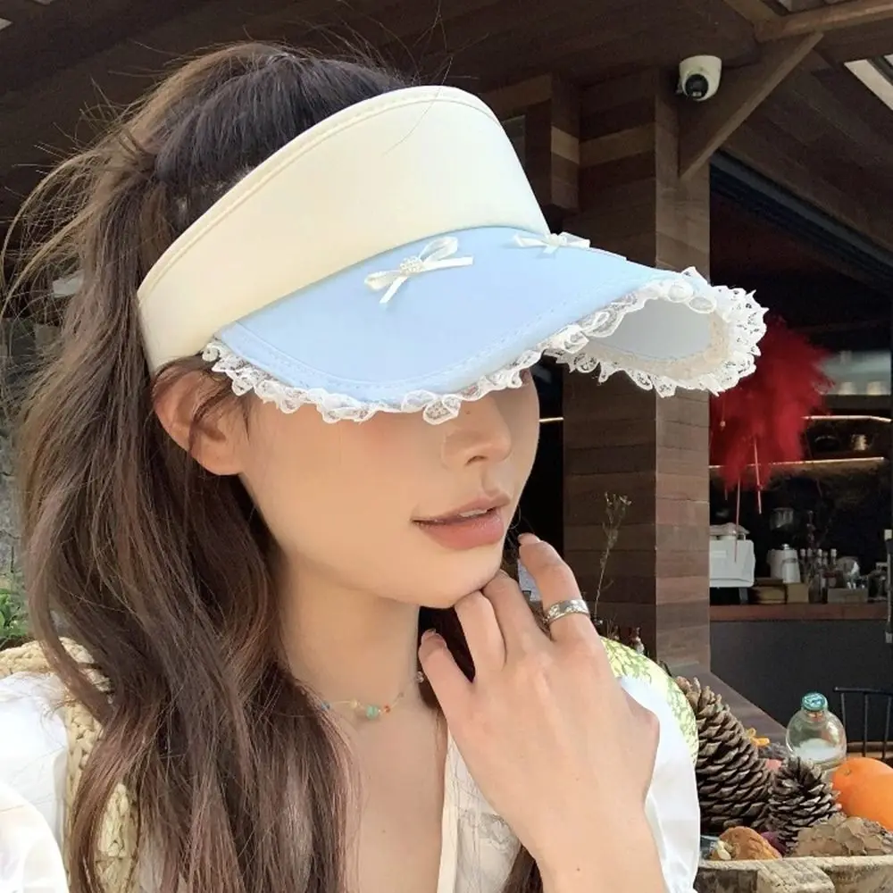

Cartoon Sweet Empty Top Cap Lace Brim Adjustable Lady's Sun Hat Breathable Big Brim Sun Protection Hat Travel