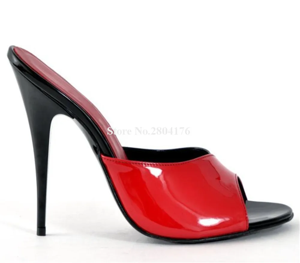 أحدث أحمر أسود المرقعة خنجر كعب النعال مثير المفتوحة تو براءات الاختراع والجلود رقيقة كعب الصنادل مريحة الكعوب الطرف