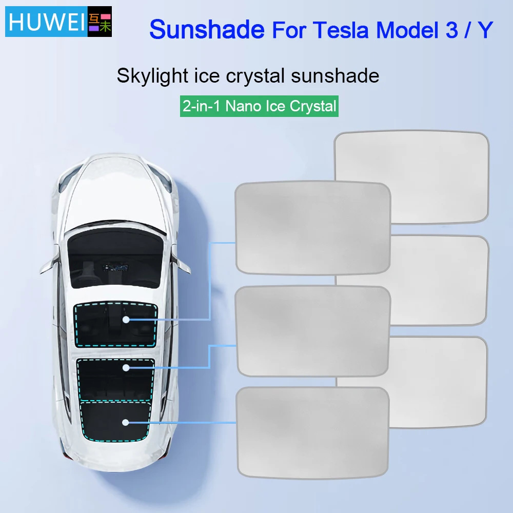 Upgrade Ice Crystal Sunroof Sunshade For Tesla Model Y 3 2019-2023 Roof Car Split Sun Shades Glass Roof Front Rear Skylight