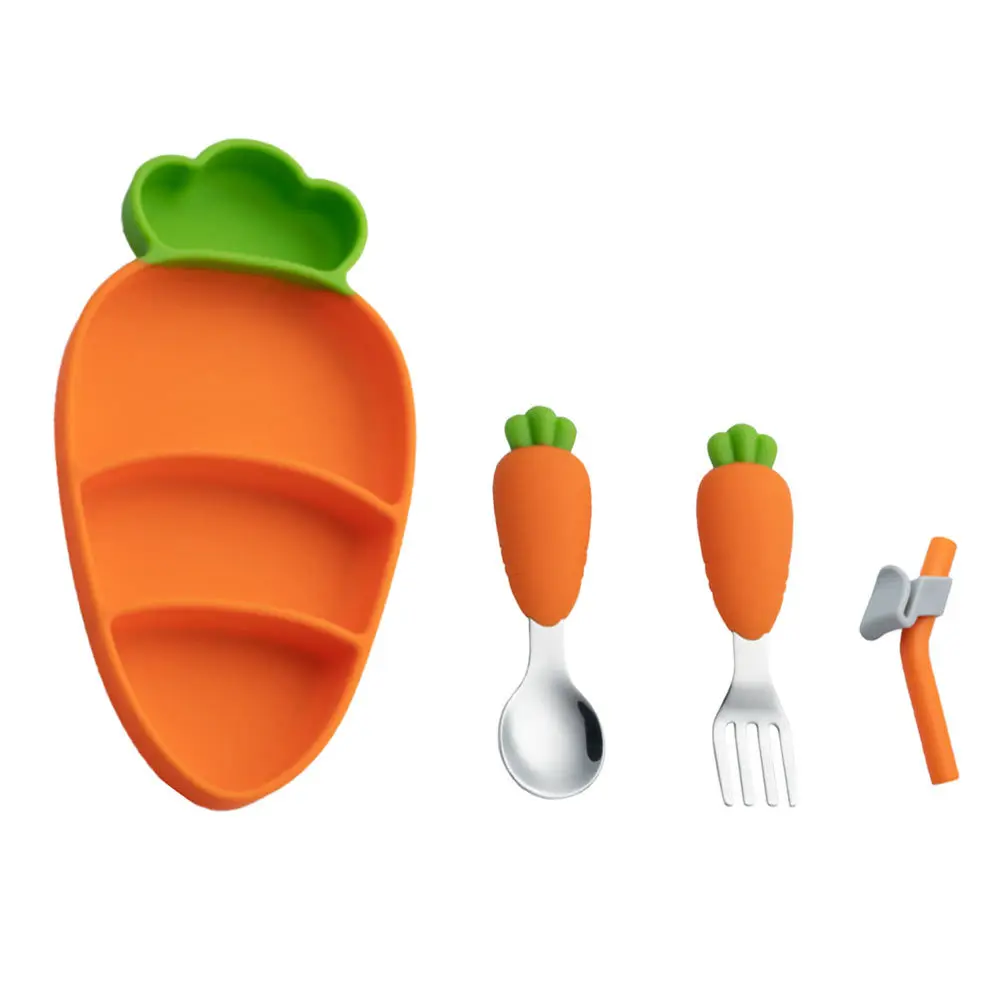 

Babies Silicone Tableware Food Grade Plate Cutlery Convenient Utensils