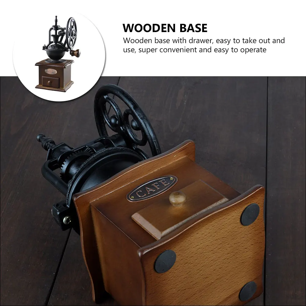 

Manual Compact Mini for Beans Spices Fine Grinding Portable Travel Friendly Wooden Base Easy OperationKitchen Bar Tools Small