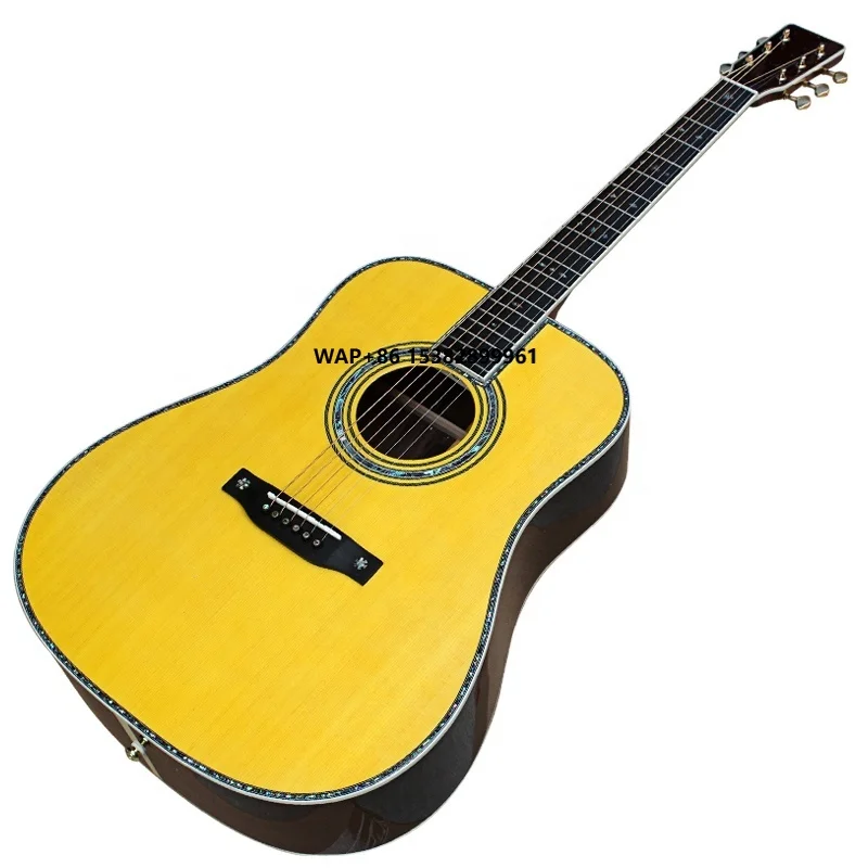 

Flyoung Yellow 41 Inch D42 Acoustic Guitar ALL Solid Classical Guitar Abalone Binding