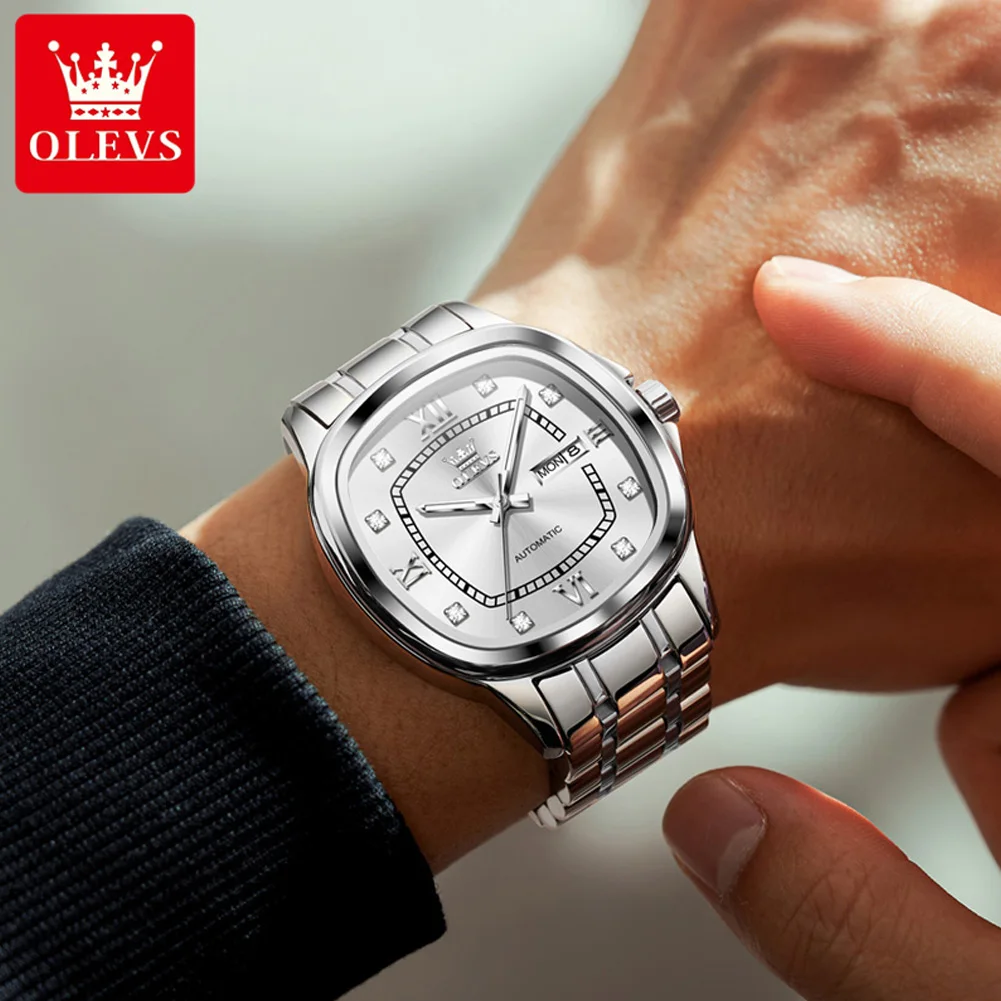 

OLEVS Топ Роскошные Высококачественные Квадратные Автоматические Мужские Часы Дата Водонепроницаемые Мужские Наручные Часы Механические Мужские Часы Из Нержавеющей Стали