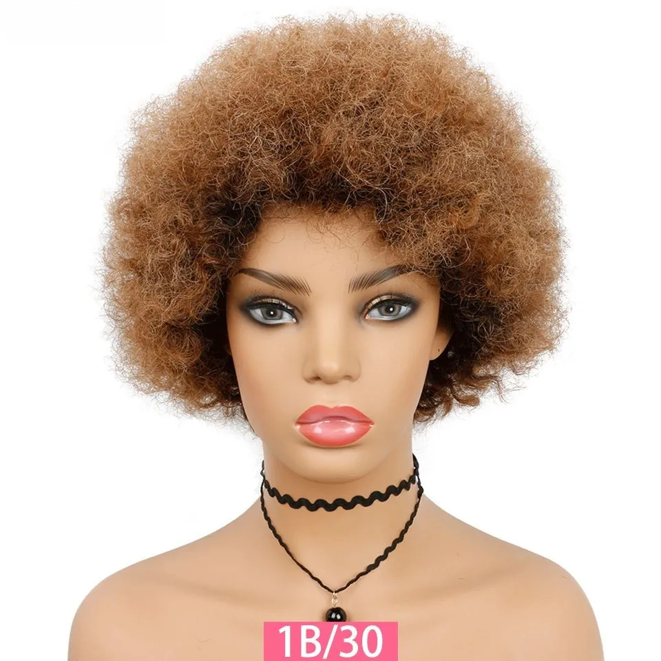 Afro Kinky Curly Wig Human Hair With Bang Brazilian Short Kinky Curly Afro Wigs Ombre 1b 27 30 99j Perruque Afro Cheveux Humain