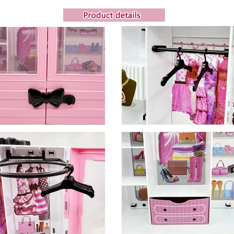 75PCS Wardrobe Set Portable With Doll Clothes and Accessories Hangers Dress Shoes for 11.5in/30cm Dolls Fashion Style Fun Toys