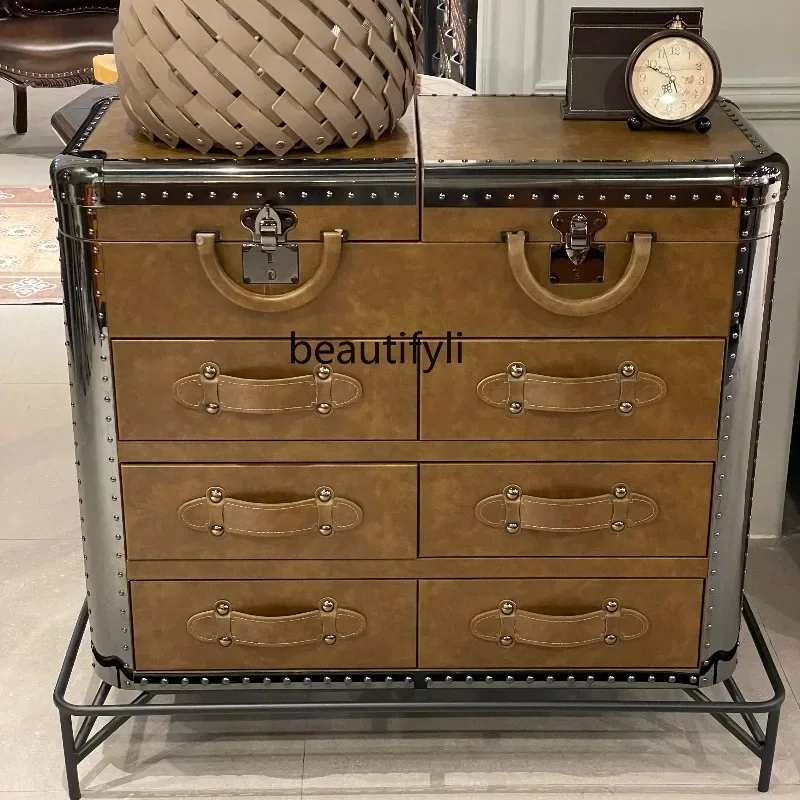 60.American retro light luxury high-end/leather cabinet/cigar drawer locker porch cabinet