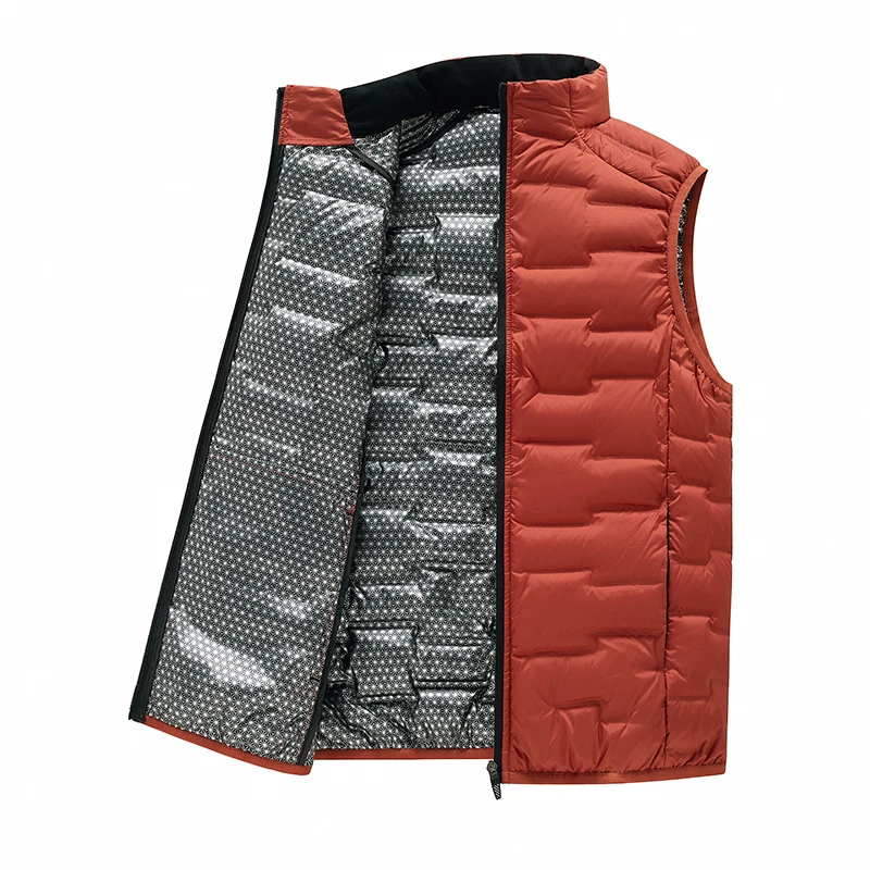 Winter White Down Vests Men Graphene Self-heating Windproof Pleated Vest Man Stand Collar Casual Warm Warm Down Waistcoat