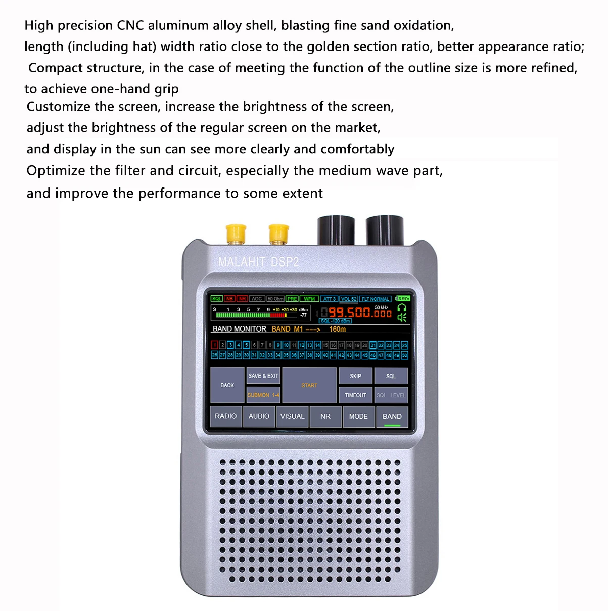 Malahit-DSP2 SDR malachit odbiornik Firmware 2.30 oryginalna druga generacja autoryzowana 10kHz-380MHz 404MHz-2GHz Radio krótkofalowe