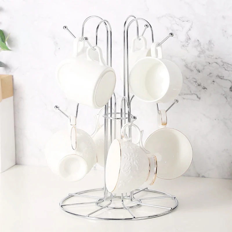 Delicacy Kitchen Mug Drying Rack 8 Cup Hooks Dryer Diversified Mug Tree Cup Organizer Bar Decor Iron Tea Cup Holder Stand