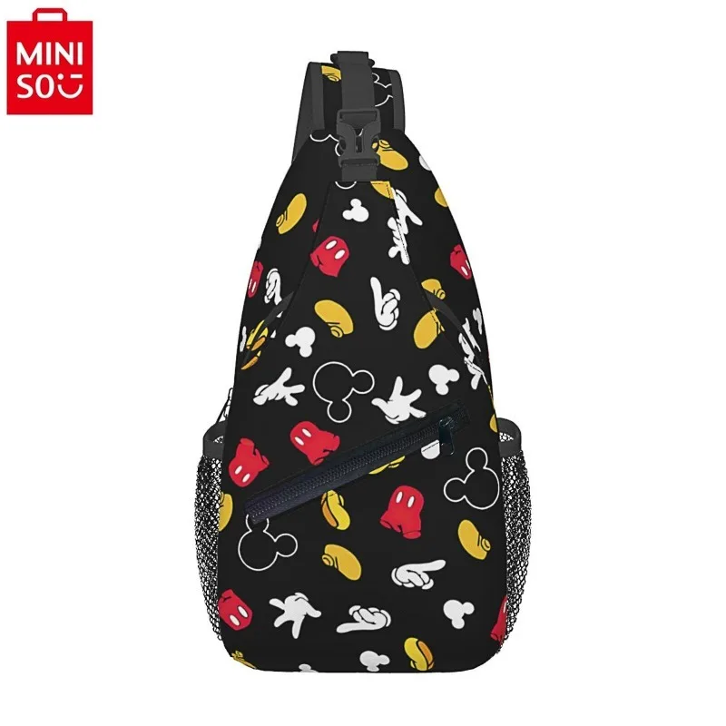 MINISO Disney-Bolsa de pecho de almacenamiento multifuncional para niños, bolso de viaje con estampado de dibujos animados de Mickey, hebilla de cremallera, nailon