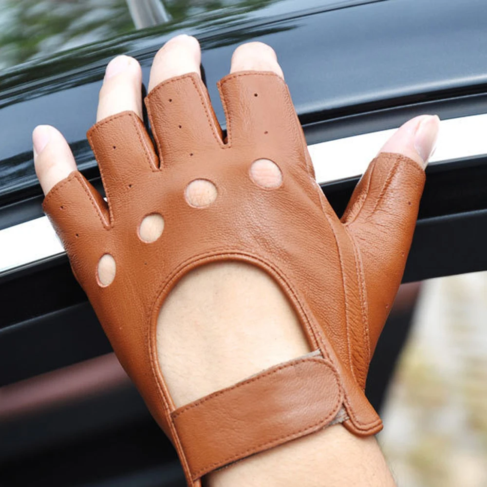 Leather Fingerless Motorcycle Gloves Bicycle Motocross GYM MTB Tactical Work Driving Gloves Men Protective Gear Moto Equipment